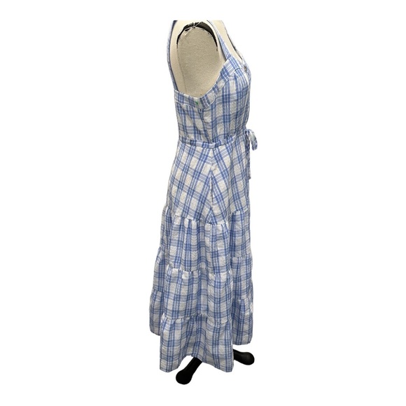 Lulu’s Idyllic Image Blue Plaid burton up mid dress with pockets M - Picture 7 of 12